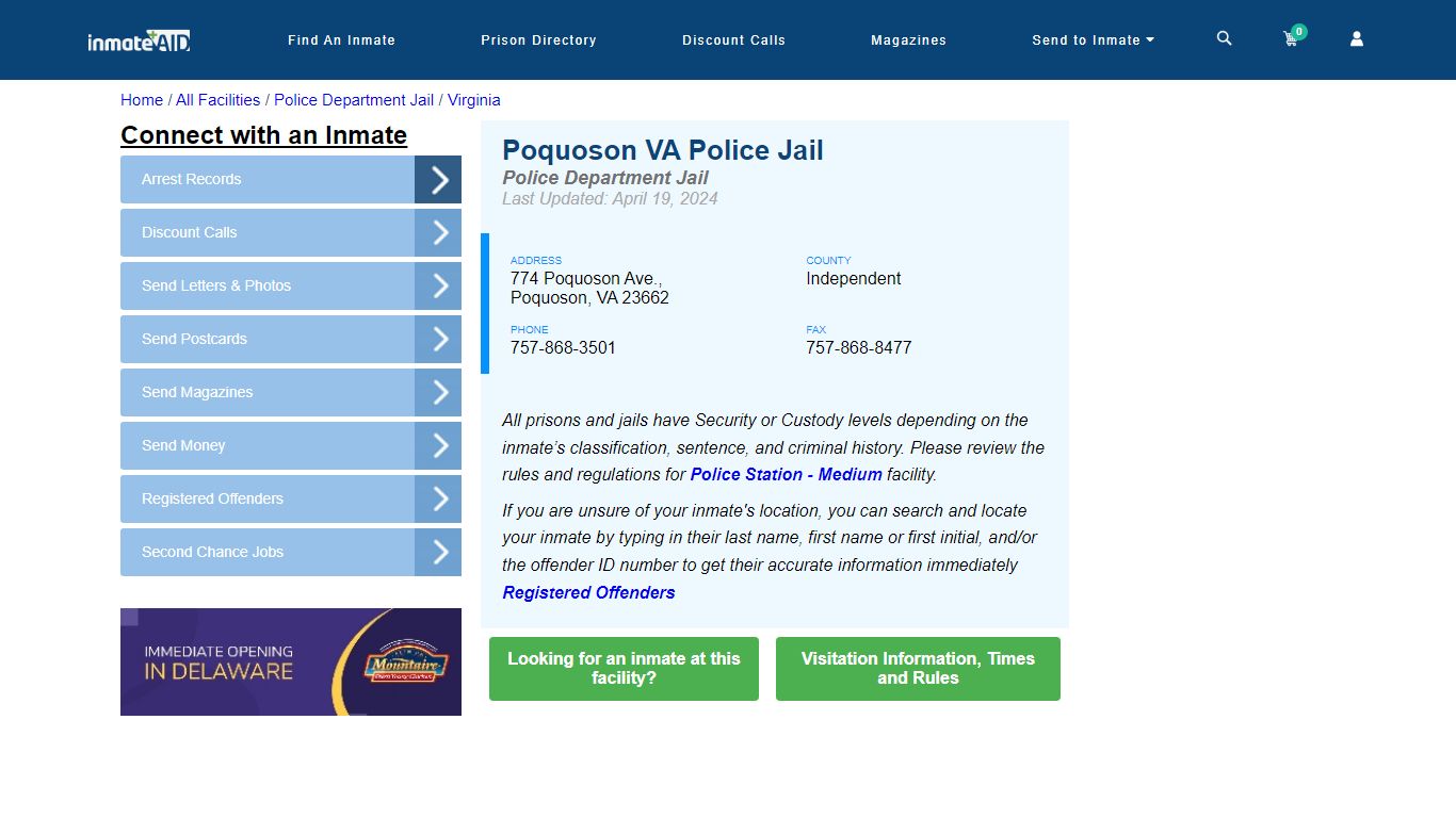 Poquoson VA Police Jail - Arrests Warrants - InmateAid